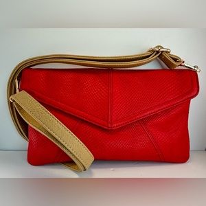 TIGNANELLO Red Embossed Leather Envelope Clutch Shoulder Bag
